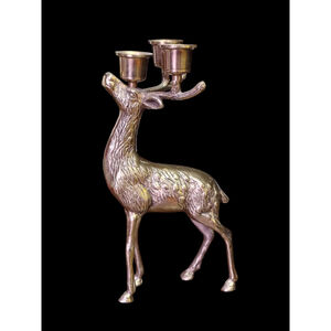 Vintage Brass Deer Reindeer taper Candle Holder 8.5" Tall 4-3/4" Long